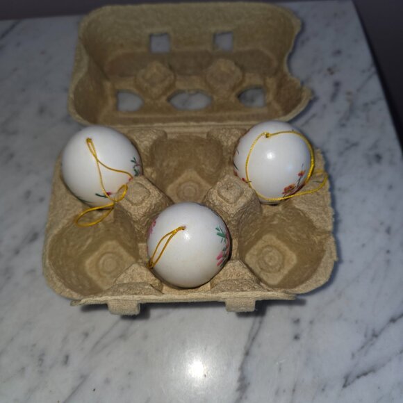 Vintage Hand Painted Decorative Easter Eggs Set 3 Floral Bird Hanging Ornaments - Picture 7 of 7